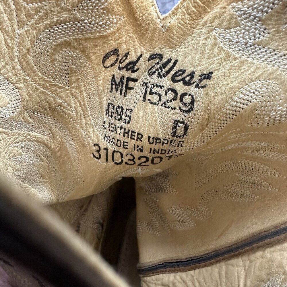 OLD WEST Mens Snip Toe Western Brown Leather Cowboy Boots Sty MF1529 Size 9.5D - Picture 9 of 9